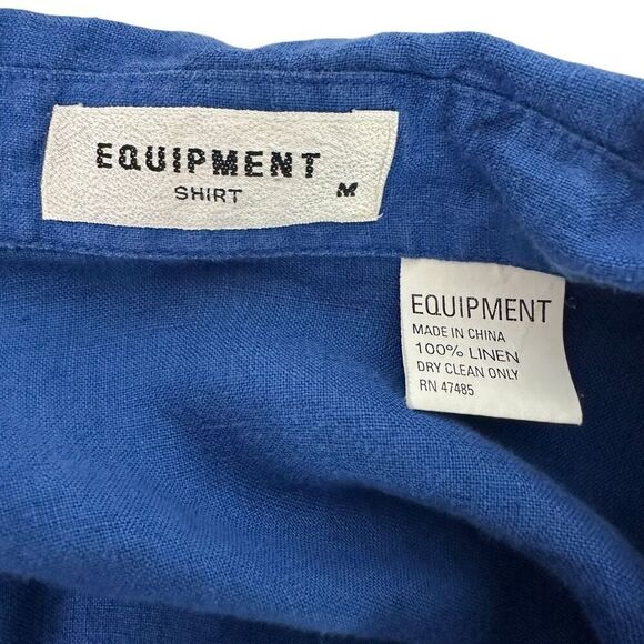 Equipment Mens Long Sleeve Linen Blue Shirt Medium - Picture 3 of 3
